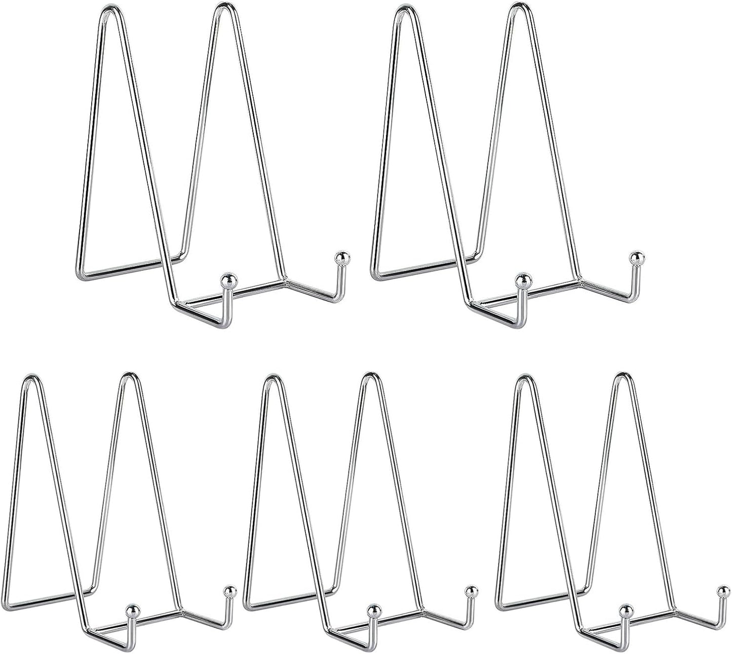 Kruodop 6 Inch Plate Stands for Display, 5 Pack Plate Holder Display Stand, Black Metal Frame Easel Holder Stand for Pictures,Book, Photo, Decorative Plate, Silver