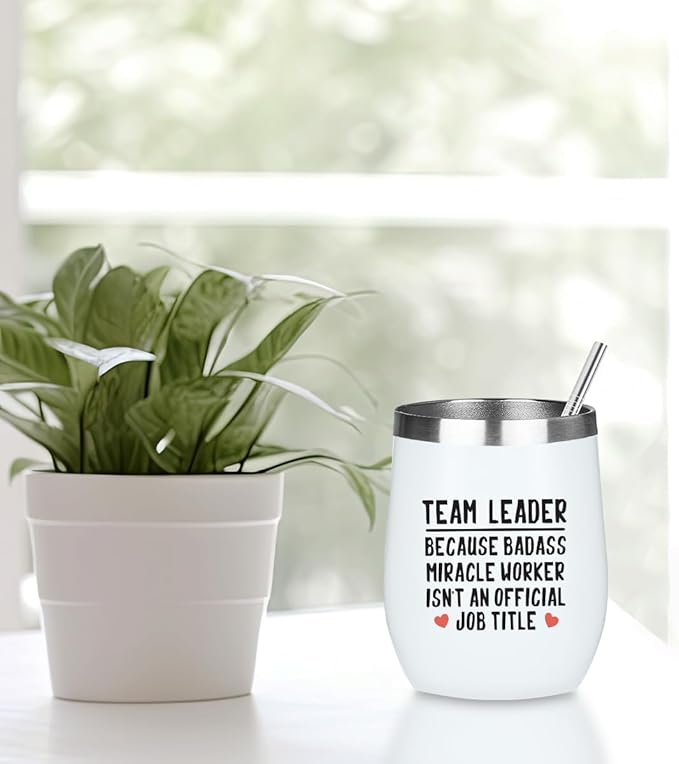 Leader Wine Tumbler, Team Leader Gifts for Women Leadership Entrepreneur Team Leader Coworker Birthday Appreciation Christmas, Coffee Cup Insulated Stainless Steel 12oz Wine Glass with Lid, Straw