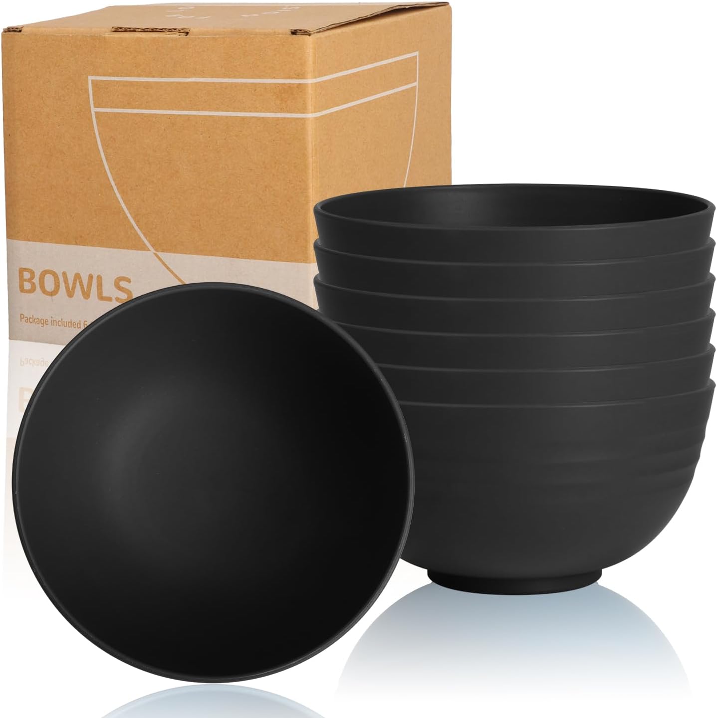 Wrova Wheat Straw Camping Bowls Sets of 6,Unbreakable 26oz Lightweight Bowls Sets for Outdoors Activity,Breakfast Bowls for Cereal and Salad.Black Series