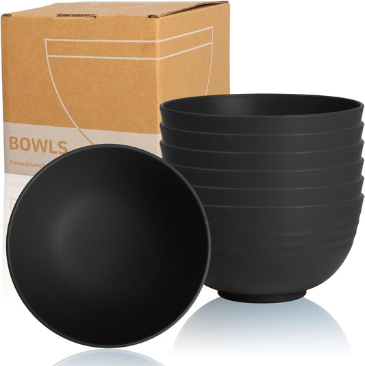Wrova Wheat Straw Camping Bowls Sets of 6,Unbreakable 26oz Lightweight Bowls Sets for Outdoors Activity,Breakfast Bowls for Cereal and Salad.Black Series
