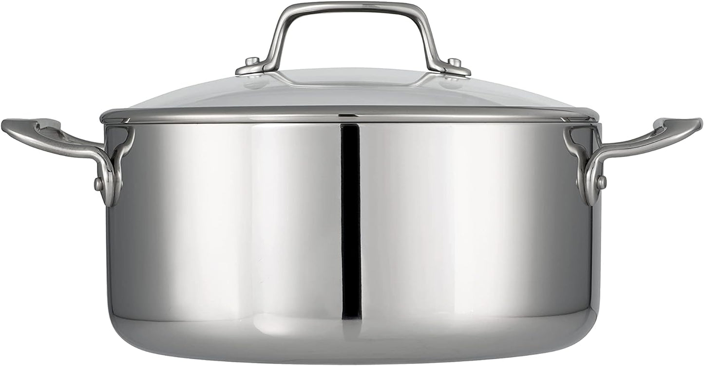 Tramontina Tri-Ply Clad Stainless Steel 5-Quart Dutch Oven Pot with Glass Lid, Induction-Ready, Dishwasher-Safe, NSF-Certified