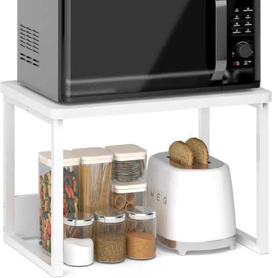 MARTY Kitchen Countertop Organizer Cabinet Shelf, 17x12.4 Large Spice Racks Counter Shelf Microwave Oven Rack Desktop Storage Organization for Kitchen, Office, Metal & Wood, White