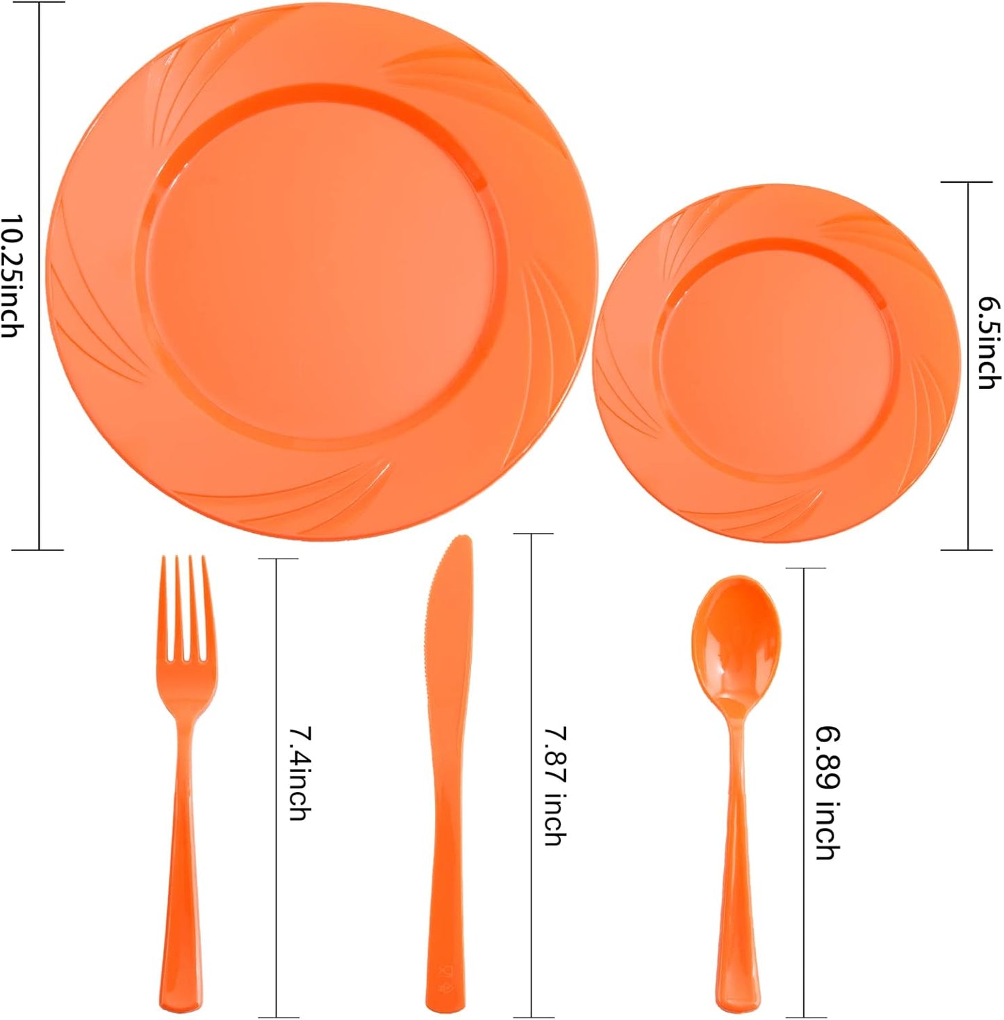 YOUBET 125Pieces Orange Plastic Plates - Orange Plate Disposable Include 50 Dinner & Dessert Plates 25 Forks 25 Knives 25 Spoons Perfect for Parties & Thanksgiving