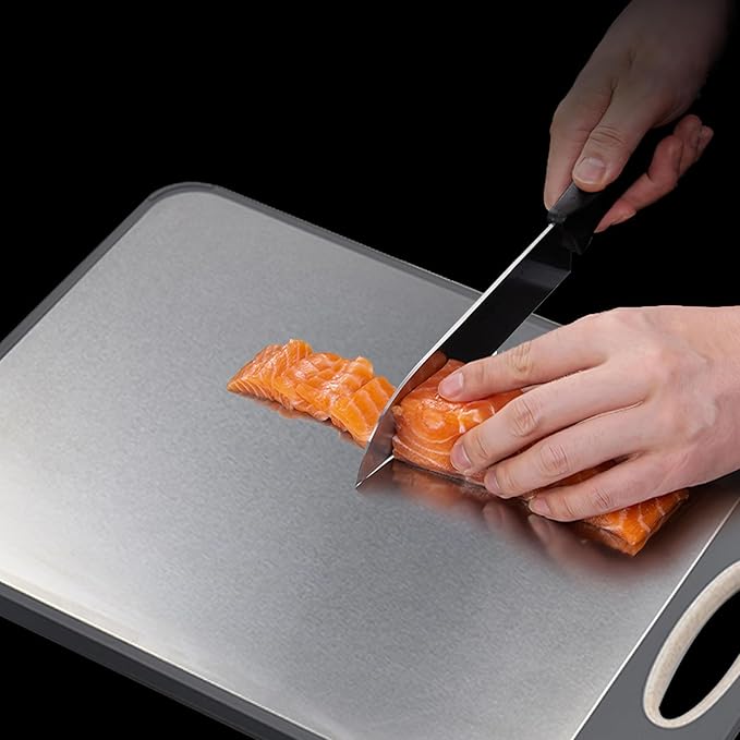 Large 16" x 11" Double-Sided 304 Stainless Steel Kitchen Cutting Board - Dishwasher Safe, BPA-Free; Ideal for Cutting Meats, Chicken, Fruits, and Vegetables - Perfect for Kitchen Use