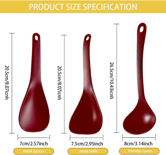 DOERDO 3Pcs Rice Paddle Spoon Non Stick Soup Spoon Hea-Resistant Cooking spoon for Rice Soup Potato, Red