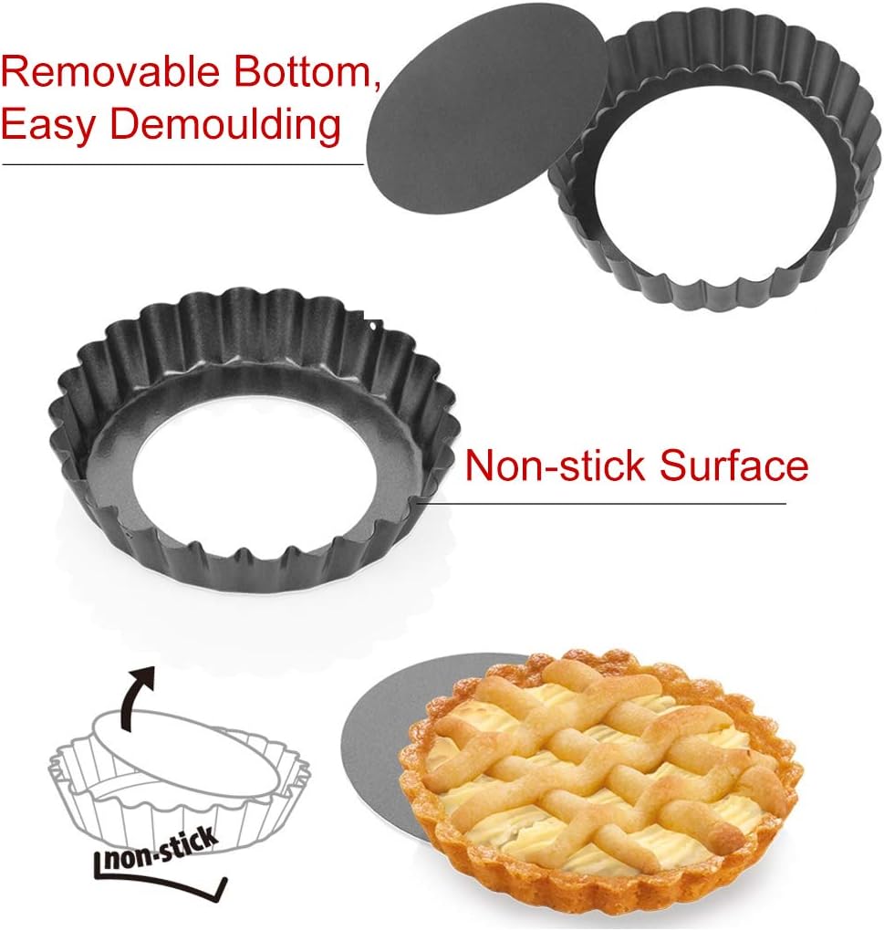 Mini Tart Pans, Nonstick 4 Inch Mini Quiche Pan Removable Bottom Tart Pan Set of 6 (4-Inch)