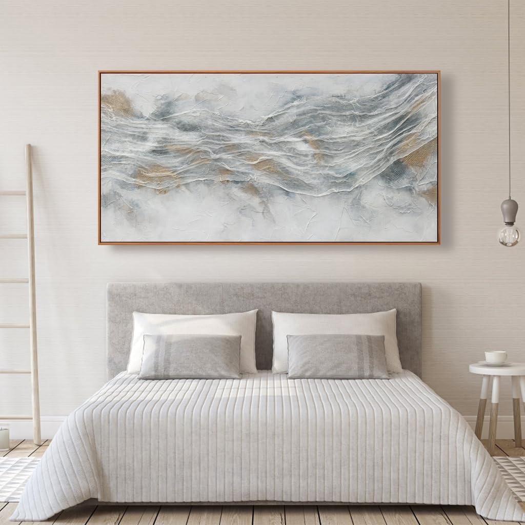 Abstract Wall Art Framed Home Artwork Decor Simple Modern Art Pieces With Gold And Gray Textures Modern Minimalist Canvas Painting Living Room Decor For Bedroom Office Wall Decor 24"X 48"