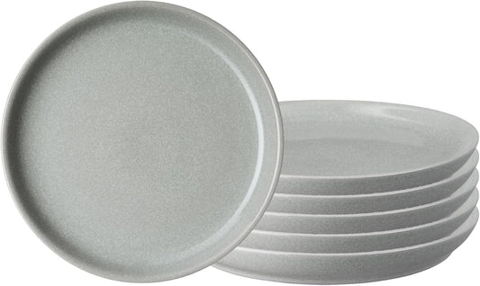 Denby - Elements Light Gray Coupe Salad Plates Set of 6 - Dishwasher Microwave Oven Safe - Scratch Chip Resistant Lunch, Appetizer, Dessert Plates - 8.25 Inch Ceramic Stoneware Dinnerware Set