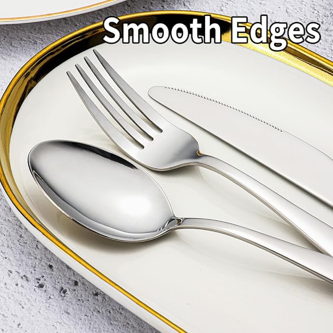 60 Piece Silverware Set for 12, Amafox Stainless Steel Flatware Set, Mirror Polished Forks and Spoons Tableware Cultery Set, Durable and Anti-corrosion, Dishwasher Safe