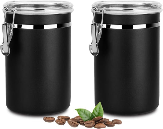 Stainless Steel Food Container with Clear Lids Airtight Container Stackable Small Canisters Kitchen Pantry Storage for Cereal, Snacks, Candy, Herbs, Spices, Sugar, Tea (1.8L Dark Black-2)
