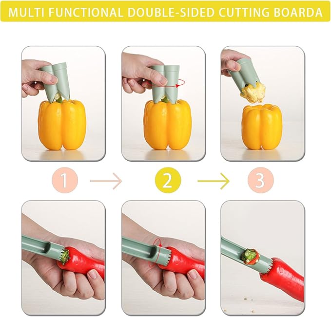 Pepper Corer, 2 in 1 Red Bell Pepper Seed Corer Remover Tool, Fruit & Vegetable Corers Quick Cave Tools for Jalapeno Cutter Deseeder, Yellow Orange