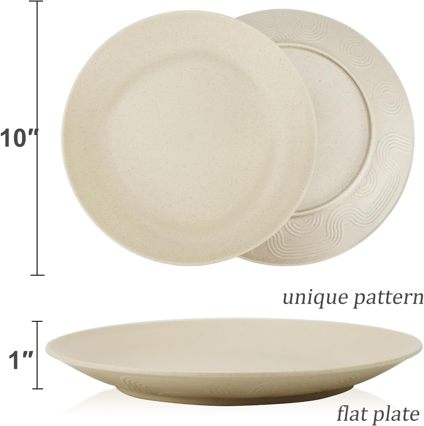 Wrova Wheat Straw Dinner Plates 10 Inch Unbreakable Set of 8 - Dishwasher & Microwave Safe Plastic Plates Reusable - Lightweight Plates for kitchen,camping,salad,appetizer - Beige