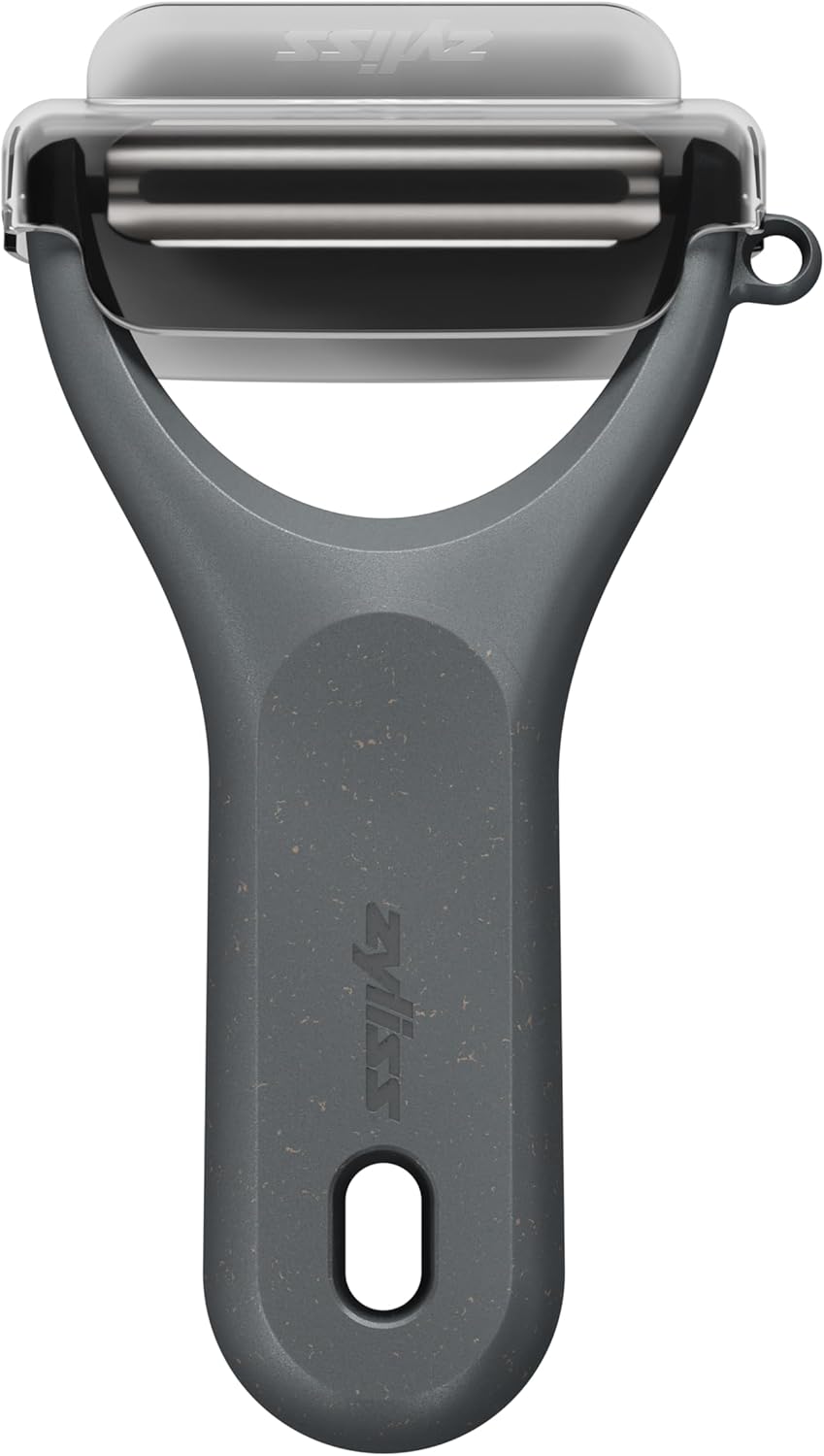 Zyliss Y Peeler – Extra-Hardened Stainless Steel Blade for Effortless Fruit & Vegetable Peeling – Built-in Eye Cutter – Ergonomic Wheatstraw Grip – Dishwasher Safe with Safety Cover – Black