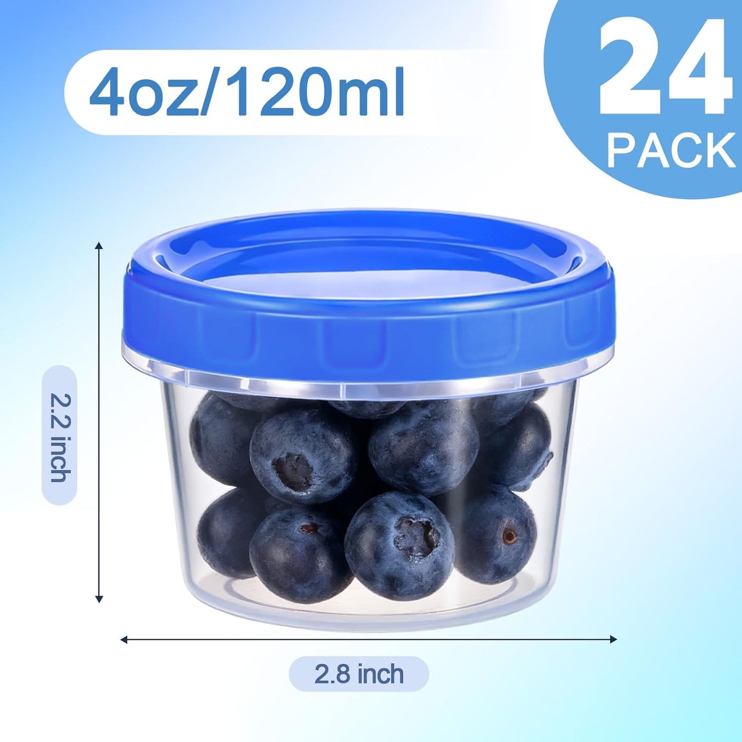 24 Pcs 4 oz Plastic Containers with Screw Lids, Reusable 1/2 Cup Small Food Storage Containers, Airtight Freezer Containers, Microwave & Dishwasher Safe, with Pen and Brush
