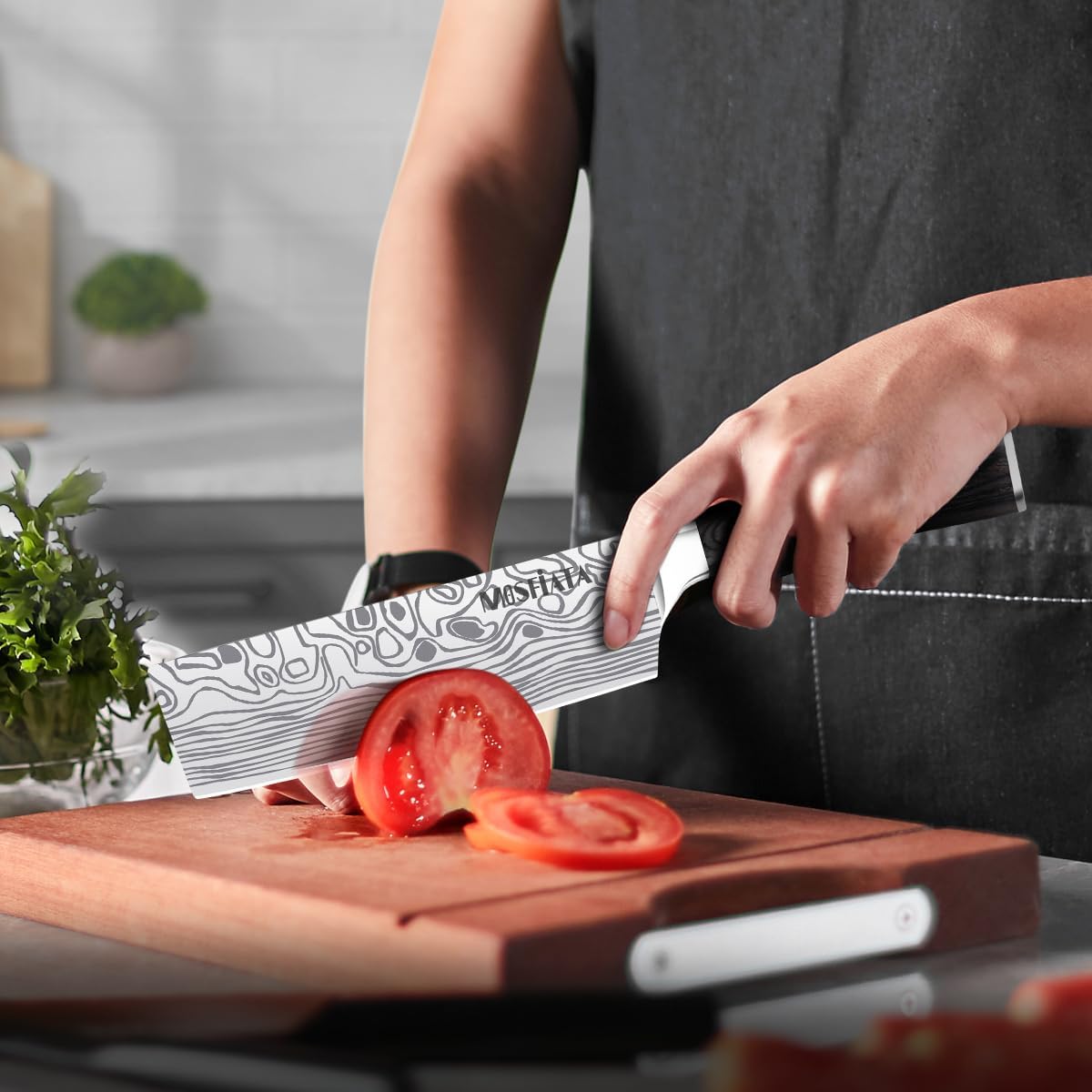 MOSFiATA Professional Chef Knife Set with German High Carbon Stainless Steel Kitchen Knife Set 3 PCSwith Finger Guard,Knife Sharpener,Knives Set for Kitchen with Gift Box