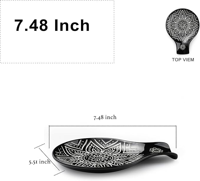 Ceramic Spoon Rest, 7.48 Inches Spoon Holder for Kitchen Counter, Kitchen Accessories, Dishwasher Safe, Black