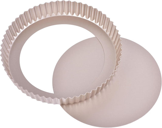 9-Inch Round Tart Pan with Loose Removable Bottom, Non-Stick Carbon Steel Quiche Pan for Oven Baking (Champagne Gold)