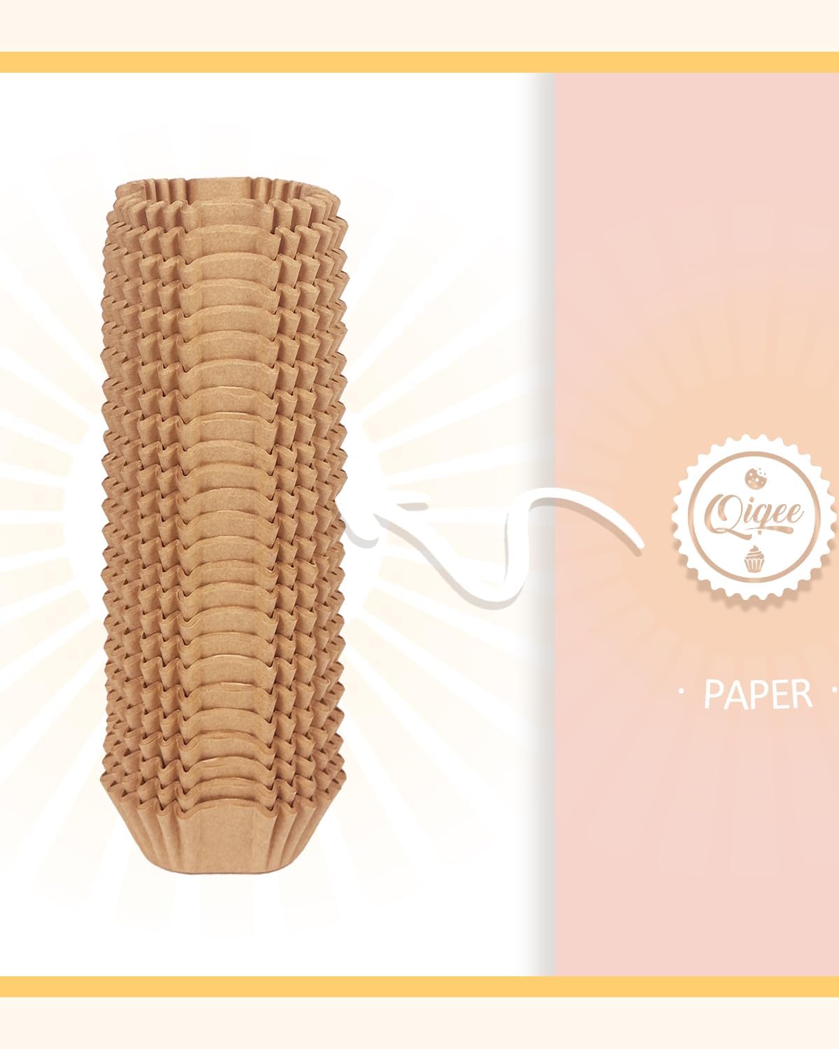 qiqee 500pcs Natural Square Cupcake Liners Muffin Linner No Smell, Food Grade Brown Baking Cups（Standard Size）