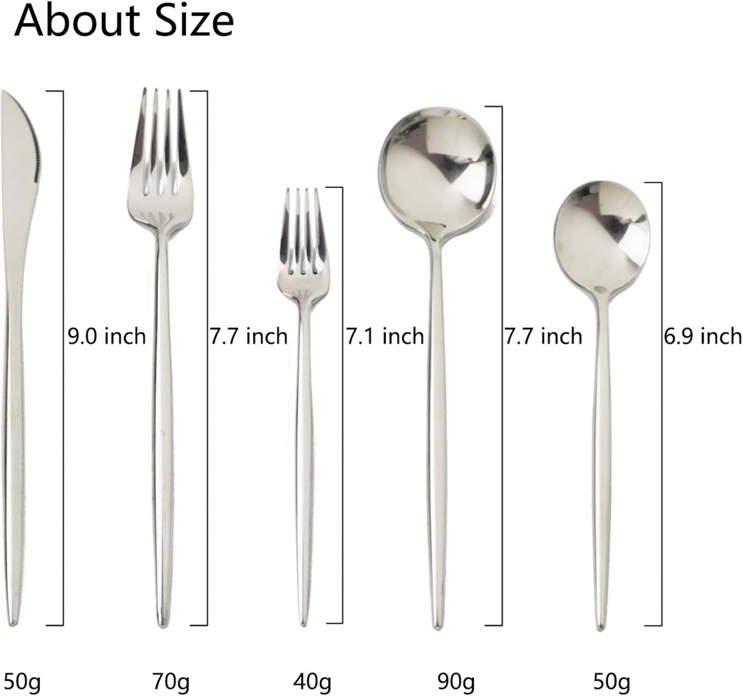 JASHII 20 Pieces Flatware Set, 18/10 Stainless Steel Utensils, Service for 4, Heavy Duty Silverware Gift, Dishwasher Safe, Mirror Polished Dinner Knife, Fork, Spoon for Restaurant (Silver)