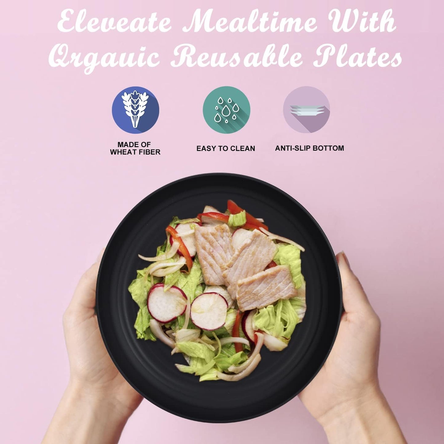 Wrova Wheat Straw Plates - 8 Inch Unbreakable Dinner Plates Set of 8 - Dishwasher & Microwave Safe Plastic Plates Reusable - Lightweight Plates for kitchen,R.V (Classic Series)