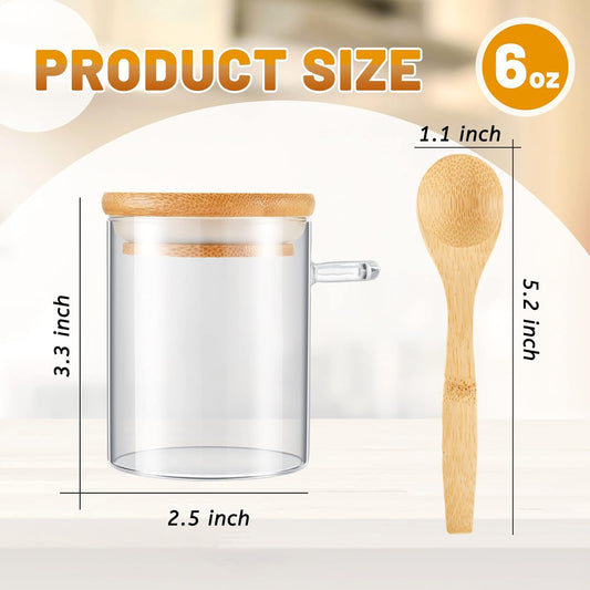 Tessco for you 12 Pack Sugar Jar Glass Container with Spoon Clear Glass Jars with Bamboo Lid and Spoon Scoop for Coffee Beans, Spice, Brown Sugar, Tea, Flour, Nuts, Candy, Salts (6 oz)