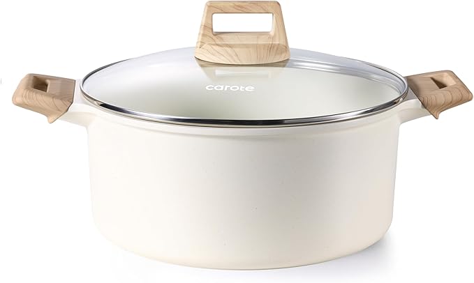 CAROTE 6 Qt Nonstick Stock Pot with Lid Soup Pot, 6 Quart Casserole with Lid, Easy to Clean Non Stick Cooking Pot Cookware PFOA Free, White Granite