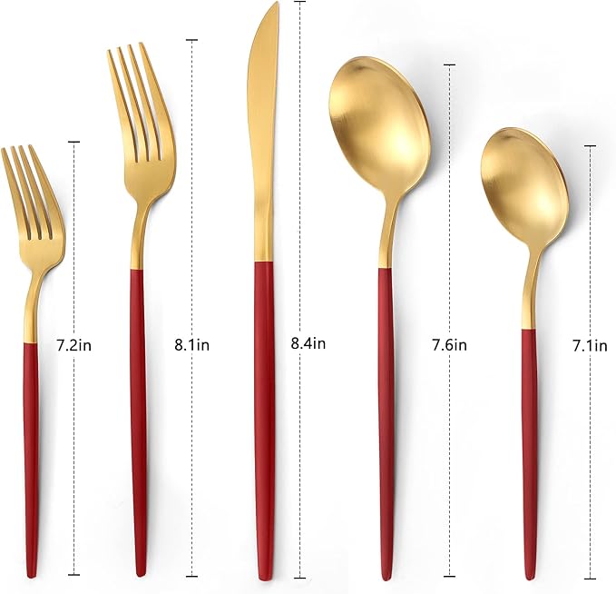 Matte Red Gold Silverware Set, 20-Piece Stainless Steel Flatware Set, Satin Finish tableware Cutlery Set, Service for 4, Home and Restaurant, Dishwasher Safe