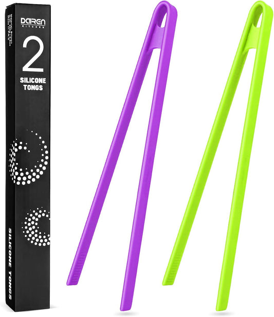 2-Piece Silicone Trivet & Tongs, 11.8 Inch, Non-Stick, Heat Resistant, BBQ & Grilling, Green & Purple