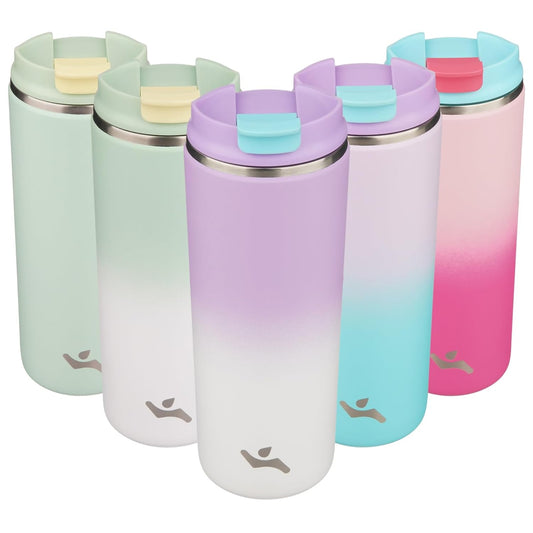 Tumbler with Lid, 16 oz Travel Coffee Mug Double Wall Vacuum Stainless Steel Thermal Metal Cup Insulated Water Bottle,PurpleWhite