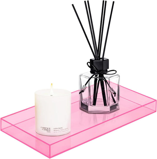 ROYALITA Acrylic Tray Bathroom Tray for Countertop, Guest Towel Holder Tray for Napkin Perfume Jewelry Makeup, Vanity Trays for Soap Dispenser, Aromatherapy, Cup & Candle, Pink