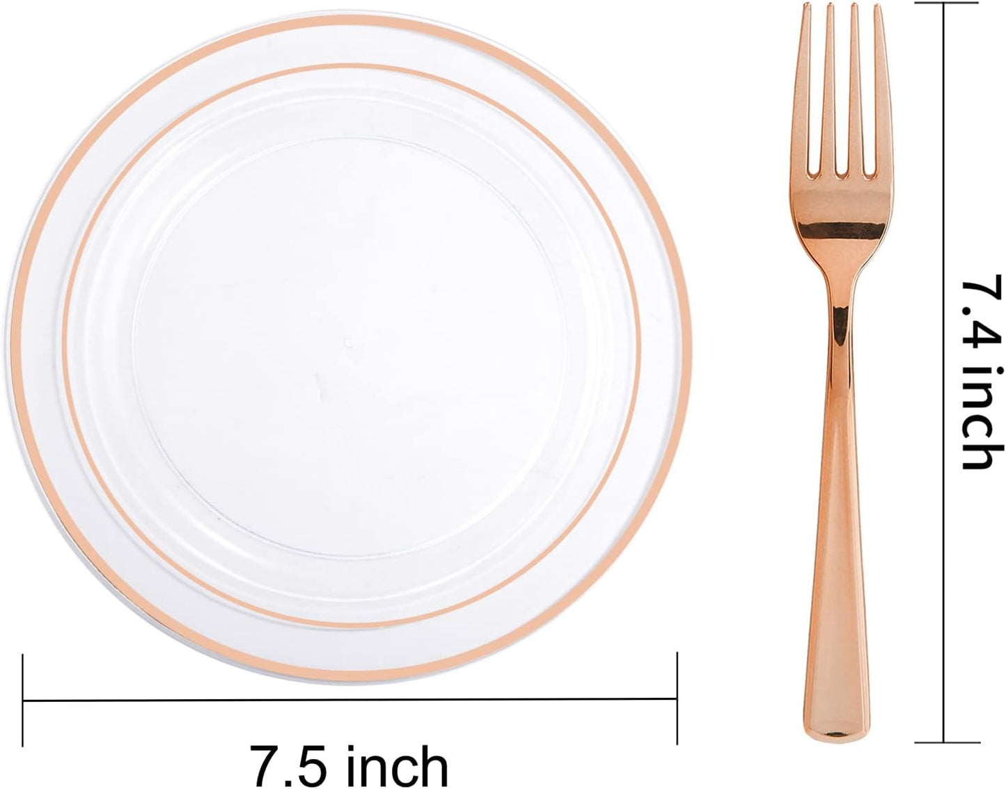 I00000 72 Pcs Rose Gold Plastic Dessert Plates7.5& 70 Pcs Plastic Forks7.4, Premium Salad Plates, Heavy Duty Disposable Plate for Party,Disposable Appetizer Plates Great for Wedding