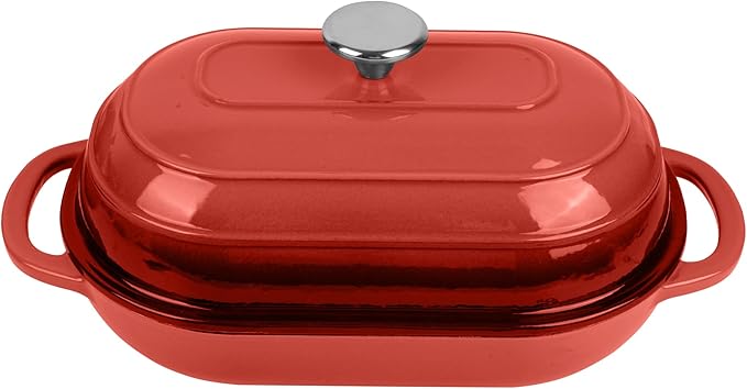 Premium Enameled Cast Iron Dutch Oven for Bread Baking | Non-Stick 2QT Oval Bread Oven with Lid | Perfect for Sourdough, Loaf, and Artisan Baking (Oval Red, 5 QT)