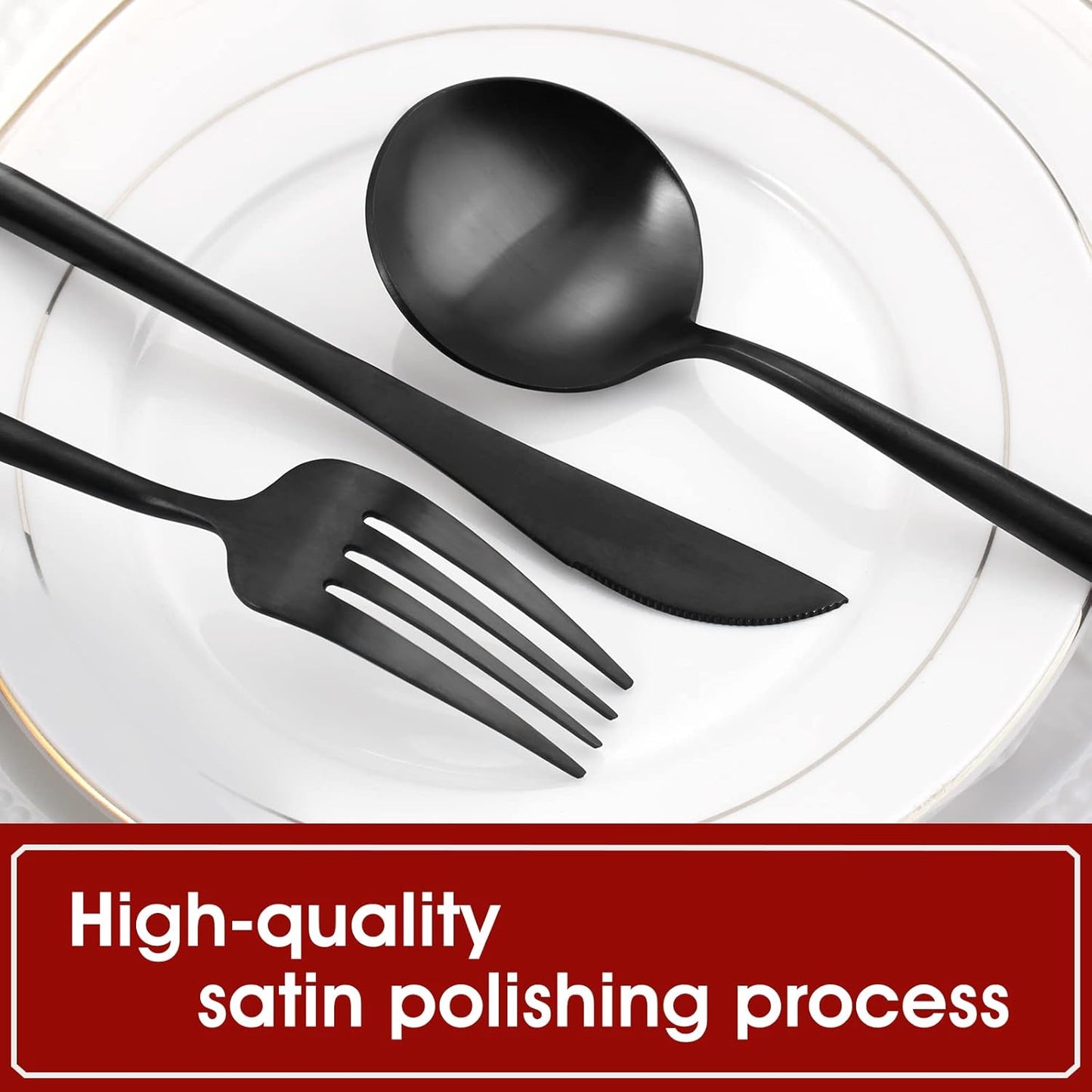 Matte Black Silverware Set, 40-Piece Stainless Steel Flatware Set, Tableware Cutlery Set Service for 8, Satin Finish Utensils Set, Knife Fork Spoon Set for Home and Restaurant, Dishwasher Safe