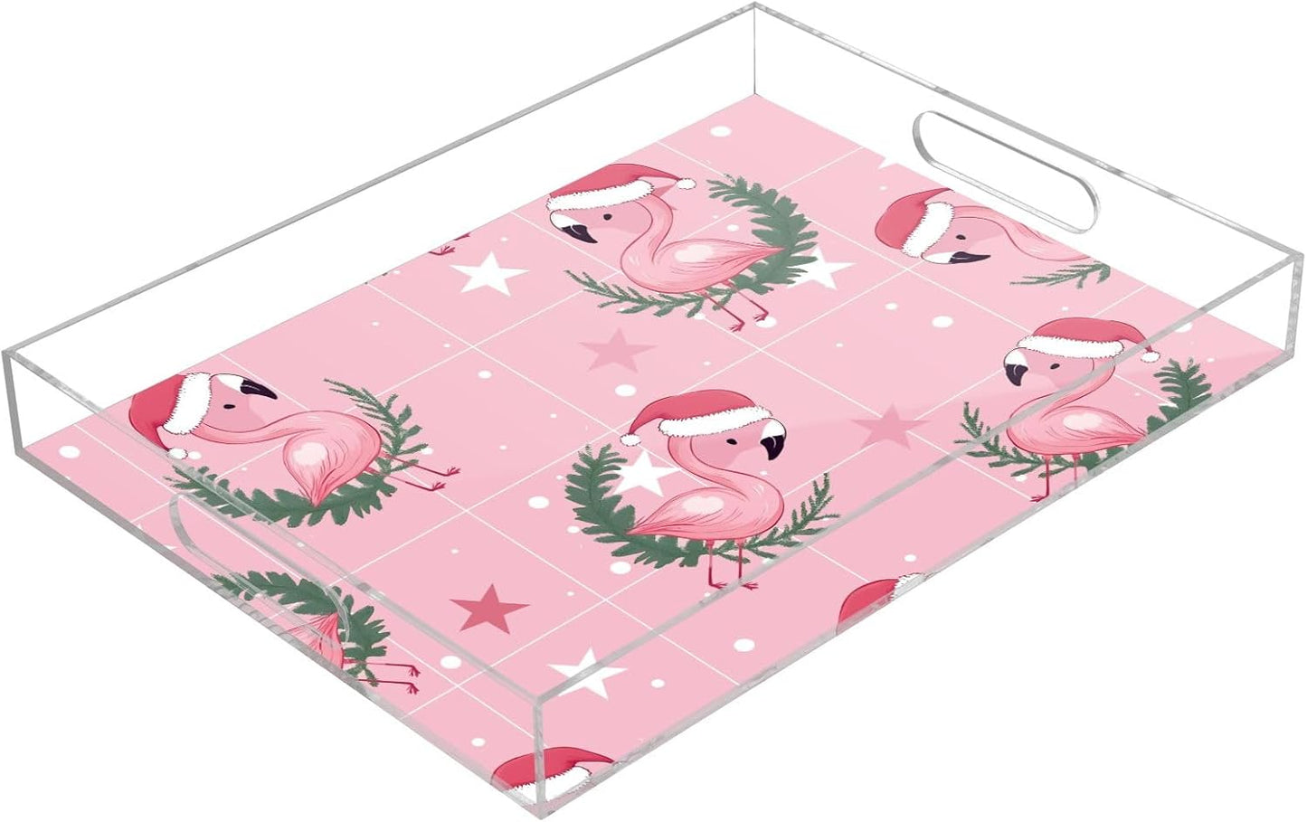 Christmas Flamingo Pink Plastic Food Serving Tray Decorative Vanity Trays for Bathroom Coffee Table Kitchen Counter 11.8 * 15.7in