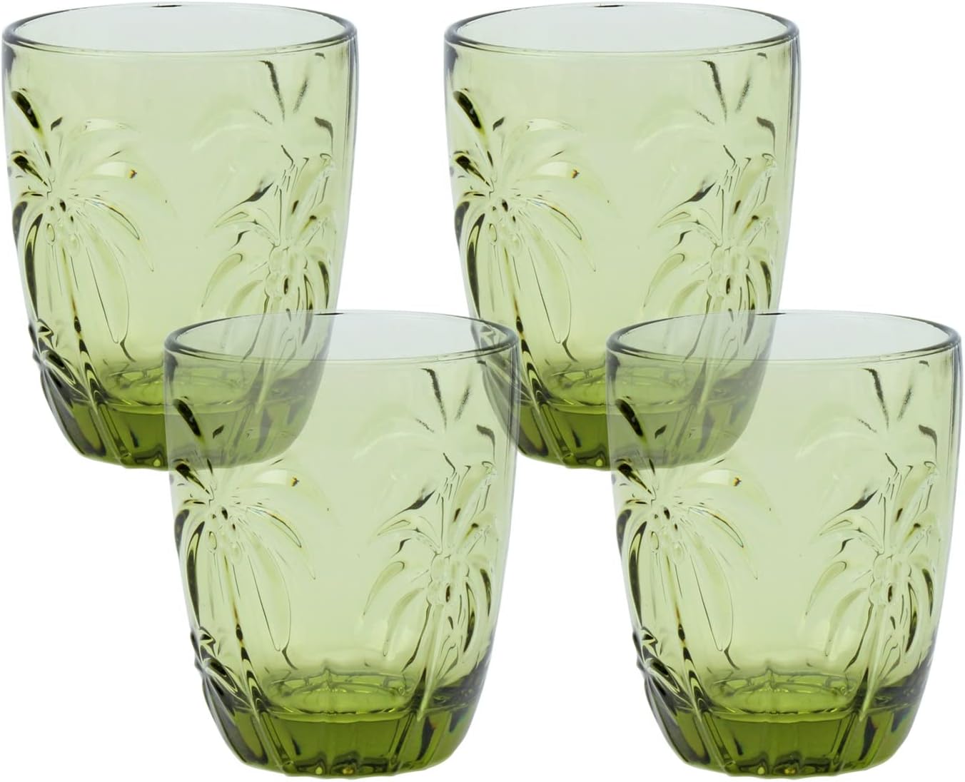 M&N HOME Green Christmas Tumblers, Colored Whiskey Glasses, Set of 4 Colorful Drinking Glasses, 9 Oz Coconut Cups, Glass Cups for Water and Juice, Holiday Glasses Drinkware - GREEN SET