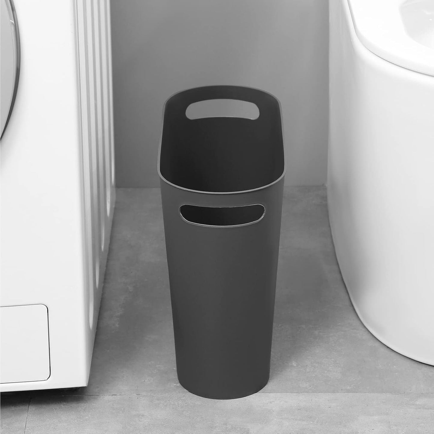 rejomiik Small Trash Can, 3.5 Gallon Slim Garbage Can Plastic Waste Basket with Handles Container Bin for Narrow Spaces Bathroom, Bedroom, Kitchen, Office at Home, Dark Gray