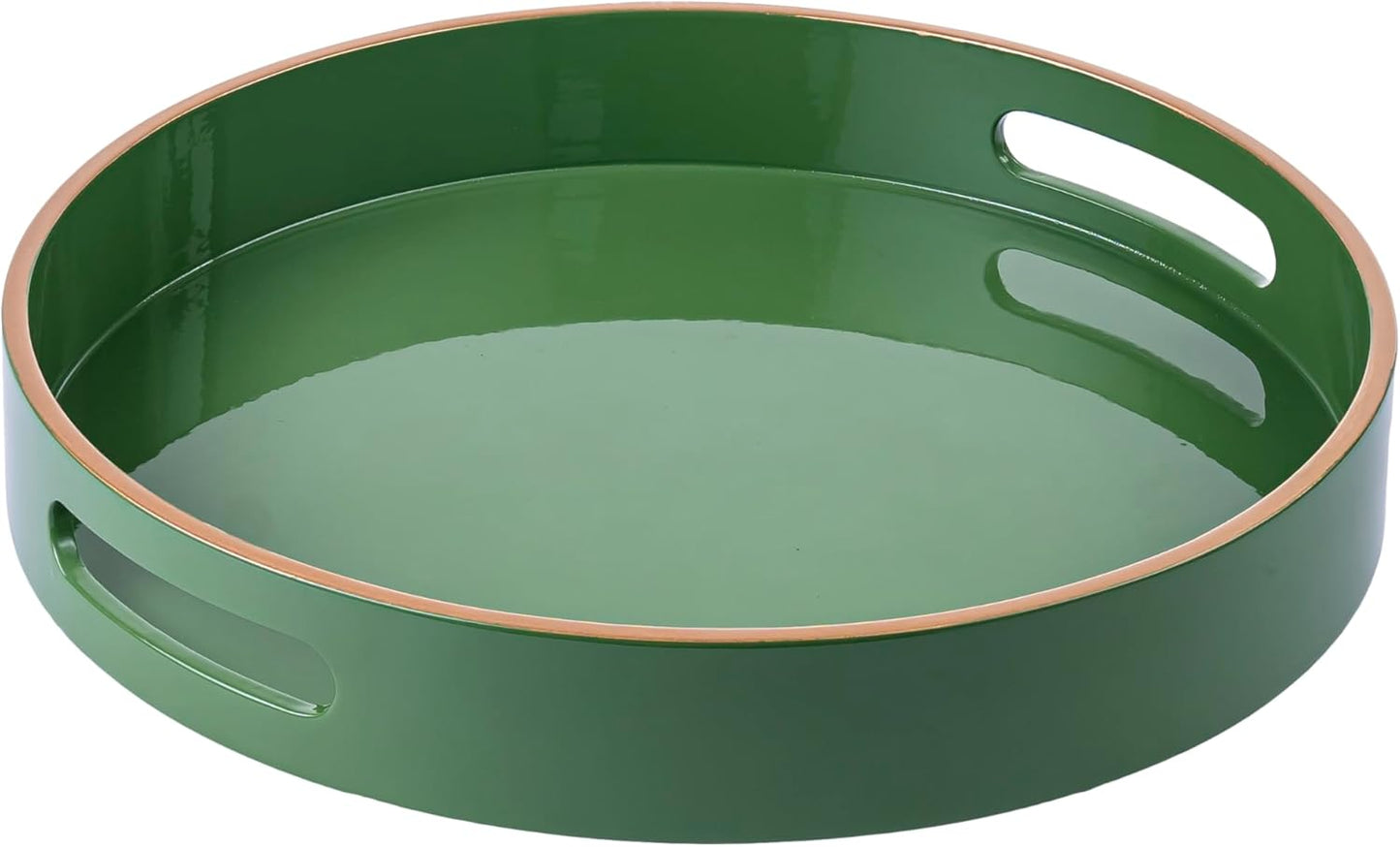 PEMAR 12.6" Round Lacquer Serving Tray with Insert Handle Decorative Basket Tray for Breakfast, Dinner, Coffee Table Decor (Green)