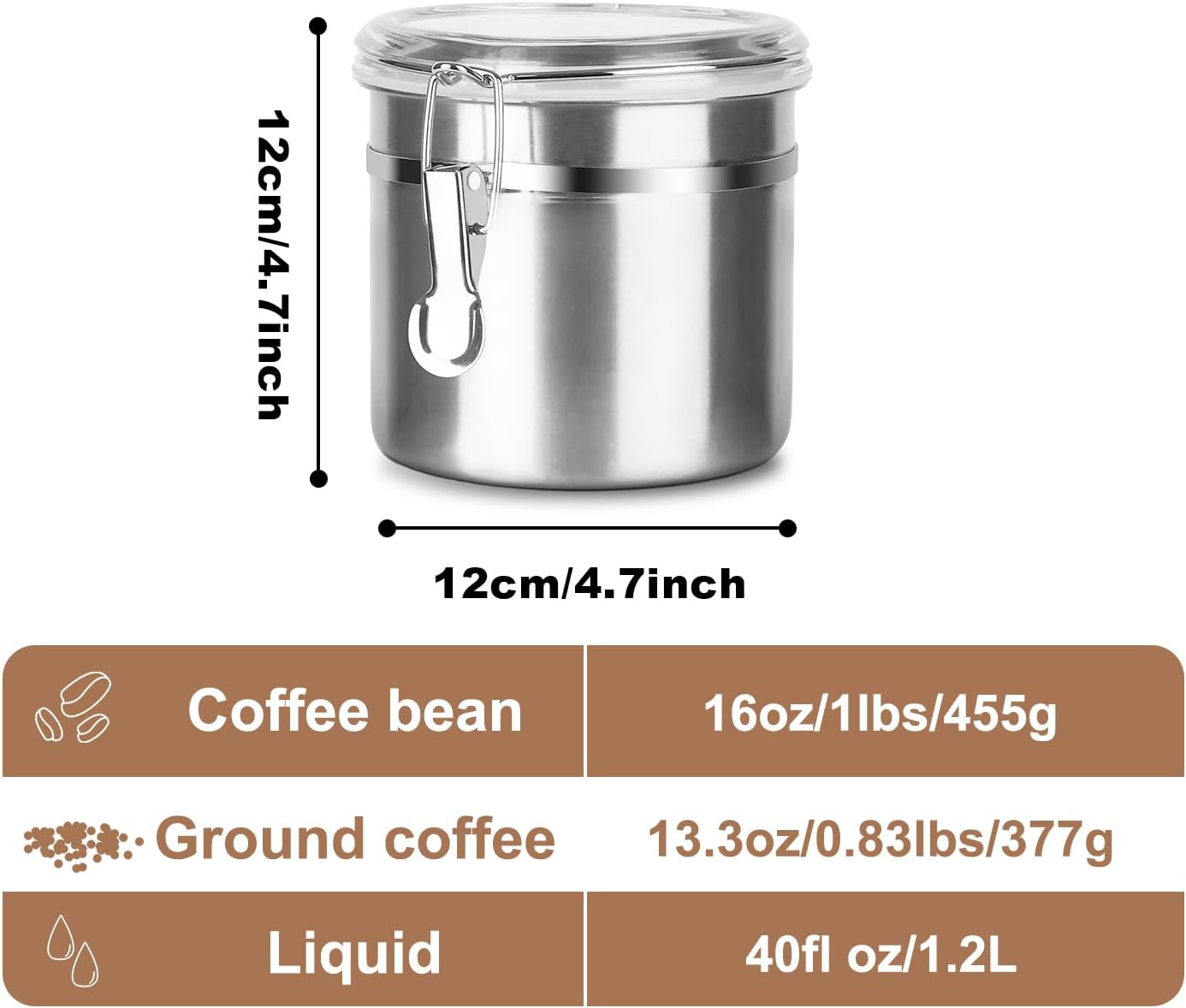 Stainless Steel Food Container with Clear Lids Airtight Storage Container Stackable Small Canisters Kitchen Pantry Storage for Cereal, Snacks, Candy, Herbs, Spices, Sugar, Tea (1.2L Silver)