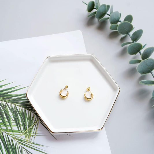 4.7 inch Ceramic Jewelry Dish Tray, Small Ring Holder Dish, White Catch All Trinket Tray for Keys Rings Earrings