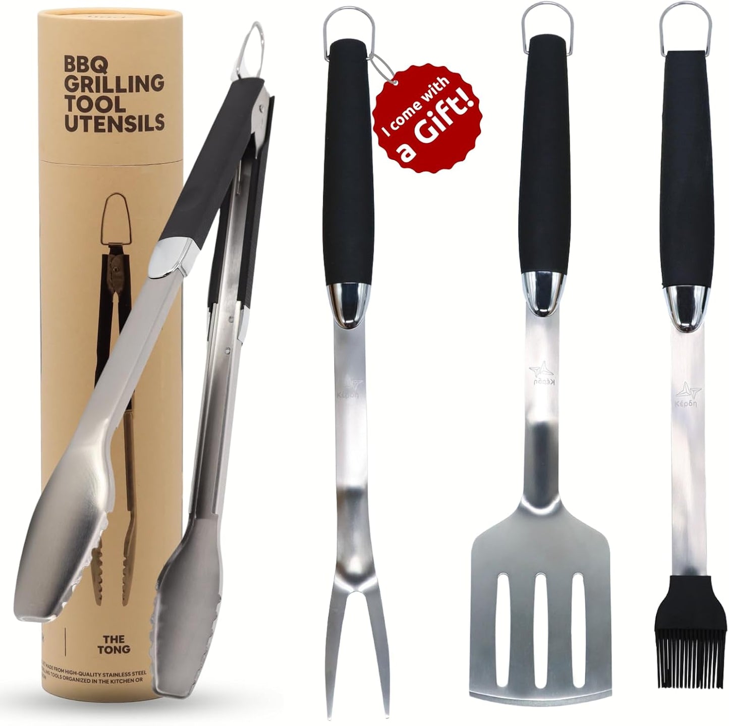 Grill Set – Grill Tools, BBQ Tools, Grilling Set, Grilling Utensils – Premium Stainless Steel, Heavy Duty & Rust-Resistant, Extra Long Handles, Comfortable Grip for Easy Outdoor BBQ Cooking