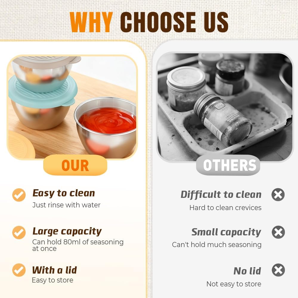 6 Pack Salad Dressing Container To Go, 2.7 oz Small Condiment Containers with Lids, Reusable Stainless Steel Sauce Cups, Leakproof Silicone Lids for Lunch Bento Box, Picnic and Travel (6)