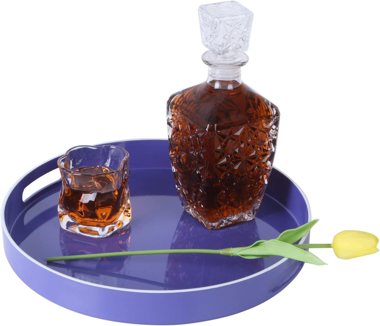 Zosenley Decorative Tray, Plastic Tray with Handles, Modern Vanity Tray and Serving Tray for Ottoman, Coffee Table, Kitchen and Bathroom, Size 13" (Pale Purple)