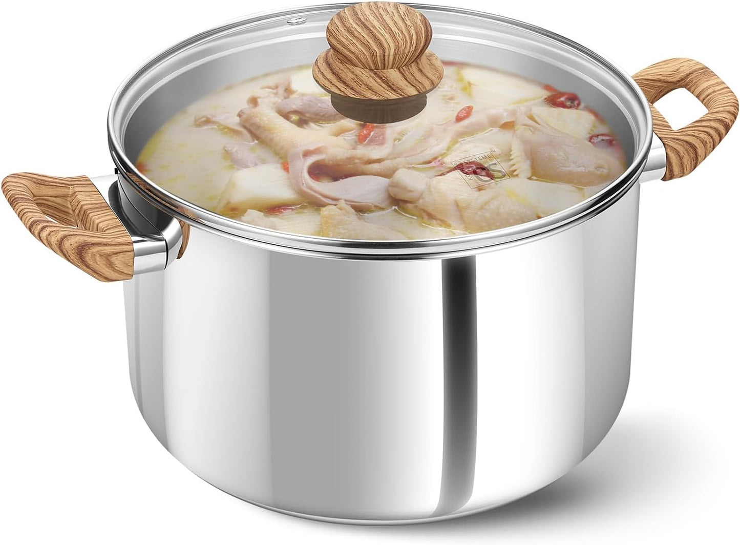 KOCH SYSTEME CS Stainless Steel Pot - 8 Quart Stainless Steel Stock Pot with Visible Lid, Steel Soup Pots with Heat-Resistant Bakelite Double Handle, Dishwasher Safe, Induction Compatible, 8QT