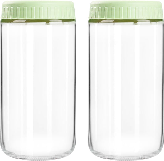 Overnight Oats Containers with Lids, 24oz Glass Jars with Lids 2 pcs, Light Green, Wide Mouth Mason jars for Salad, Yogurt, Snacks, Meal Prep