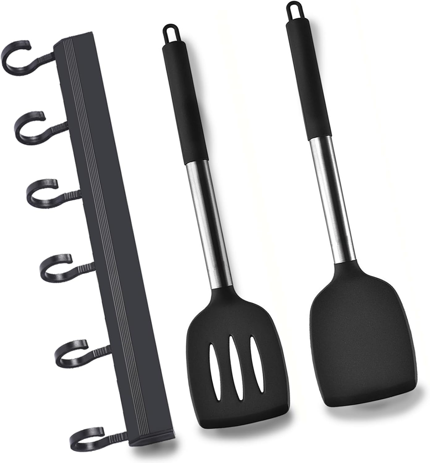 3Piece Silicone Spatula Set, Non Stick Slotted Kitchen Spatulas, High Heat Resistant BPA Free Cooking Utensils, Ideal Cookware for Fish, Eggs, Pancakes(black)