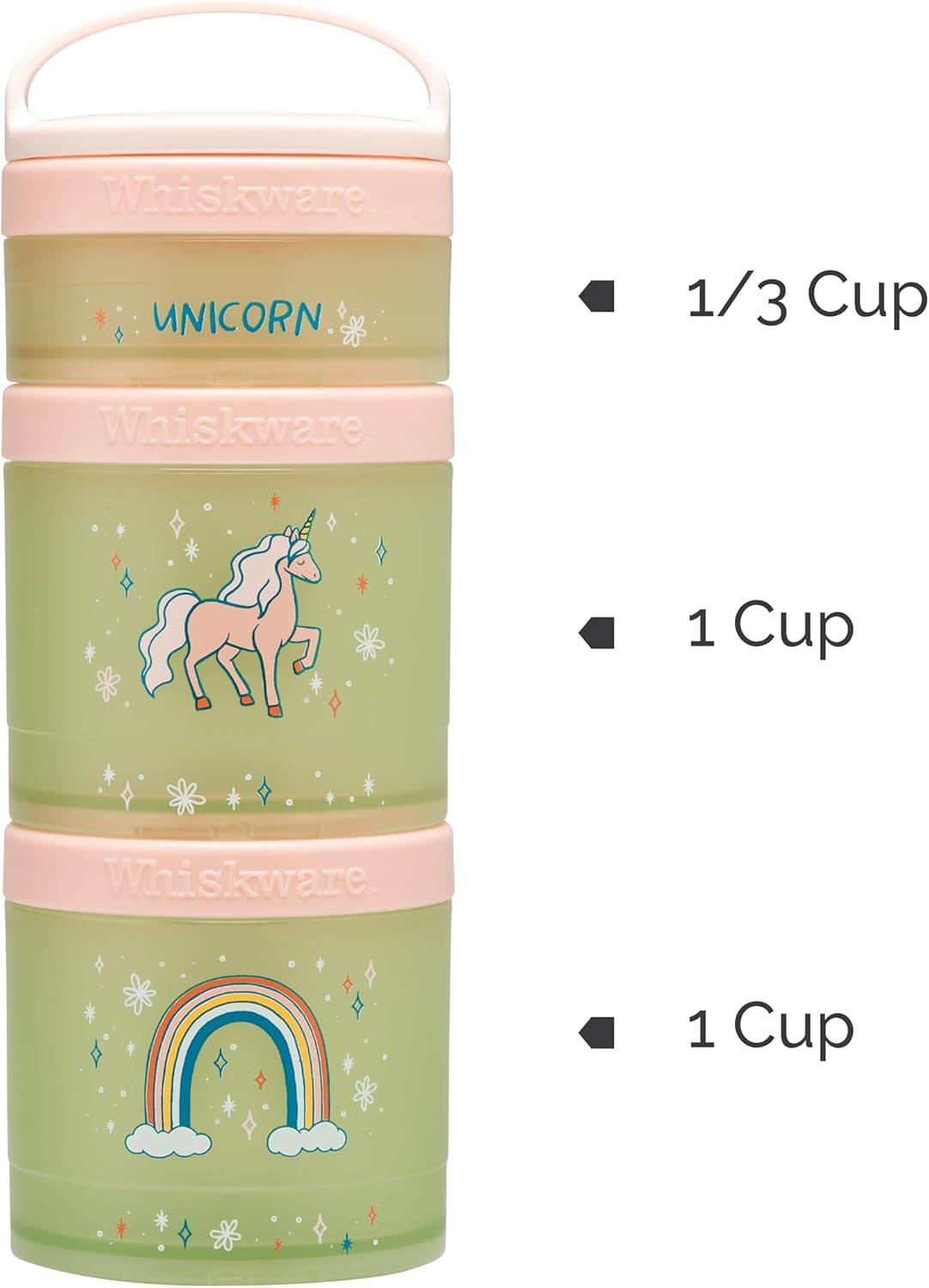 Whiskware Stackable Snack Containers for Kids and Toddlers, 3 Stackable Snack Cups for School or Travel, Unicorn(Pack of 1)
