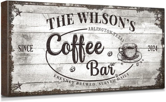 IPIC - Custom Coffee Bar Sign, Personalized Canvas Wall Art with Family Name, Vintage Coffee Station Decor, Canvas Prints Gift for Family Friend