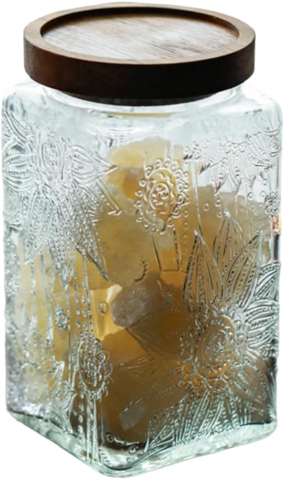 Vintage Glass Jar Canister, 34 FL OZ Food Storage Jar, Square Glass Jar with Lid, Decorative Jar for Home Kitchen Coffee, Tea, Candy, Sugar Jar