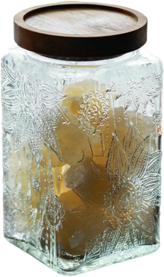 Vintage Glass Jar Canister, 34 FL OZ Food Storage Jar, Square Glass Jar with Lid, Decorative Jar for Home Kitchen Coffee, Tea, Candy, Sugar Jar