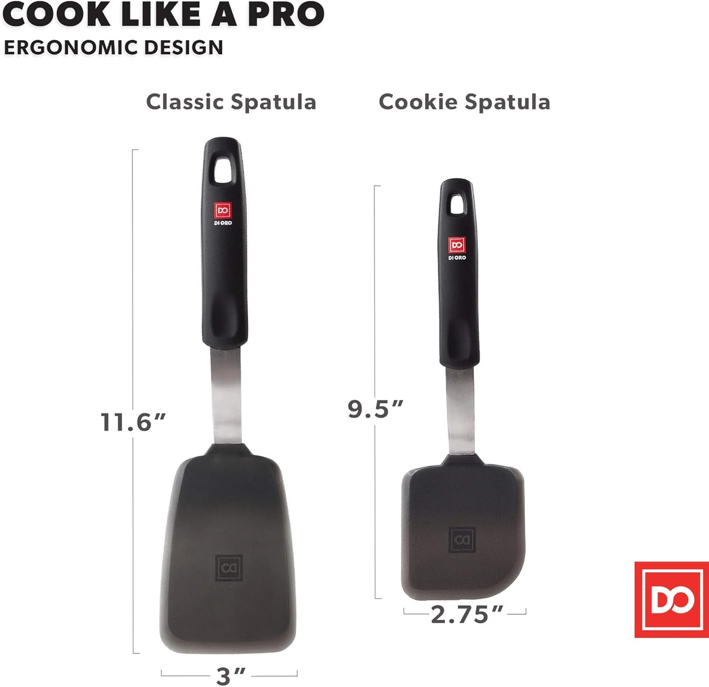 DI ORO Spatulas for Kitchen Use - Forever Warranty - 600°F Heat Resistance Silicone - Turner Spatula Set for Cooking - BPA Free Wide Pancake Spatulas - Egg Flippers for Nonstick Cookware Safe (2pc)